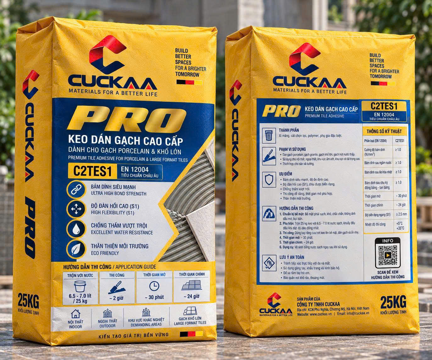 Bao keo dán gạch CUCKAA PRO màu vàng, 25 kg